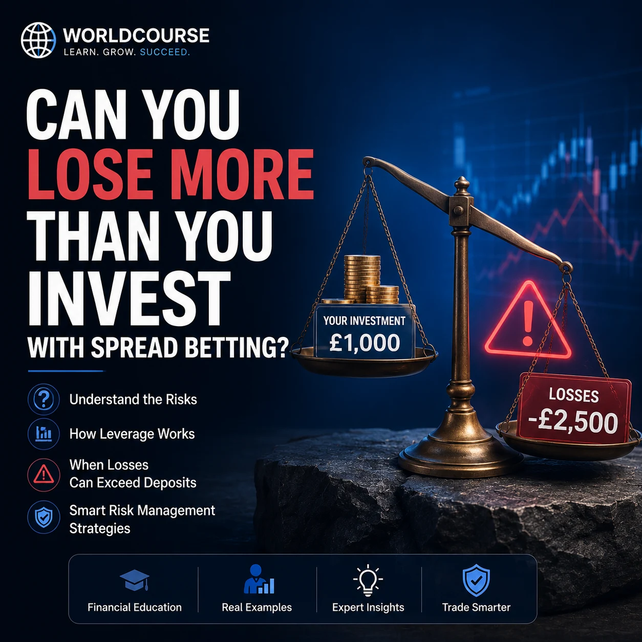 Illustration explaining how spread betting losses can exceed your original investment through leverage