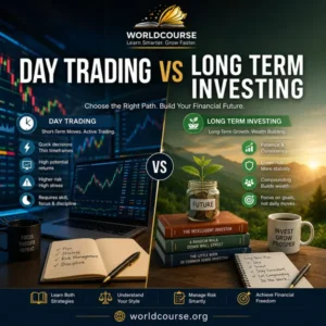 Day Trading vs Long Term Investing ebook cover - comparing risk, time, and returns