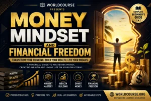 Money Mindset and Financial Freedom eBook cover by WorldCourse featuring wealth-building concepts, financial success, savings, and personal finance.