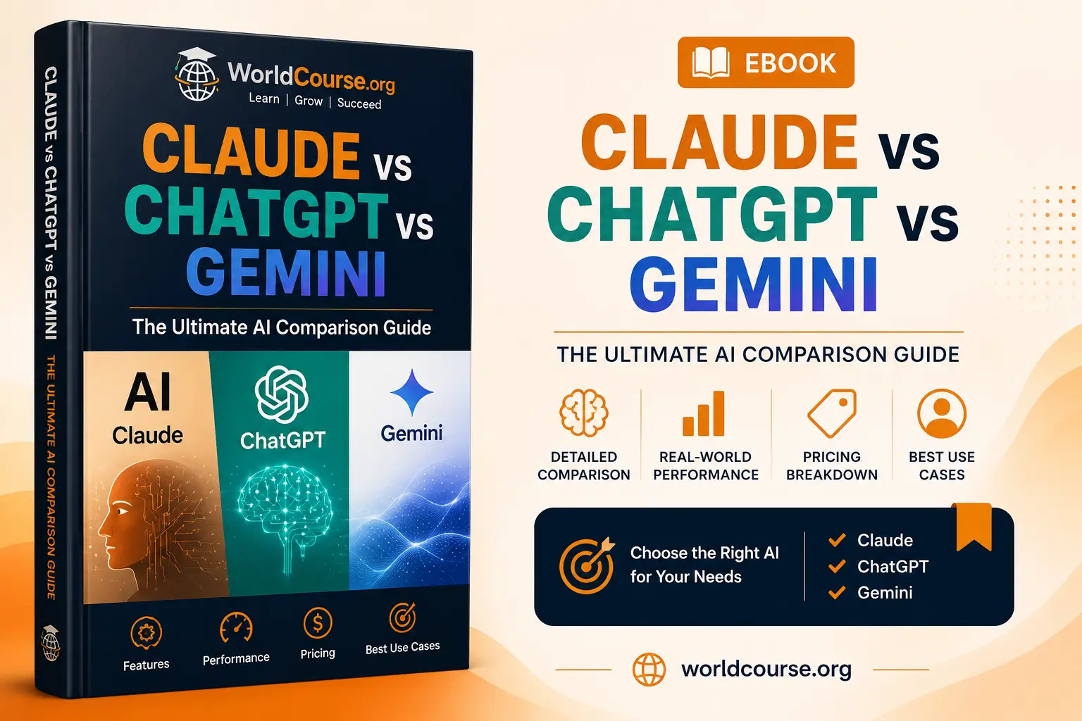 Claude vs ChatGPT vs Gemini ebook cover - the ultimate AI comparison guide