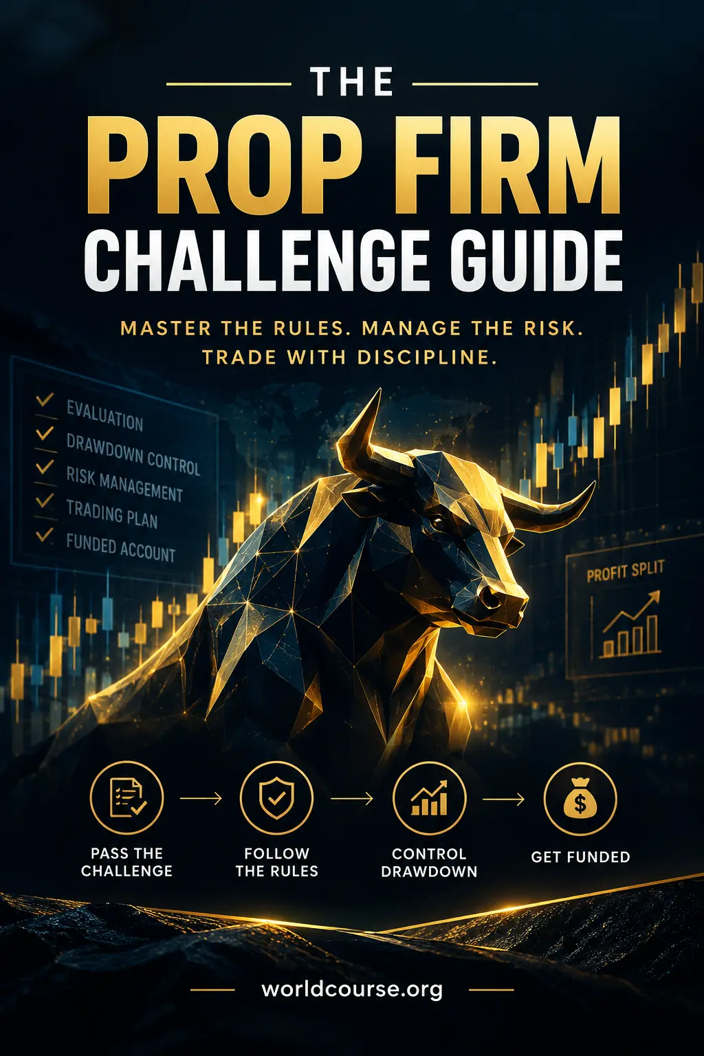 The Prop Firm Challenge Guide ebook cover - how to pass a prop firm challenge and get funded